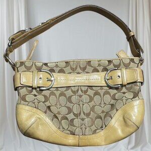 2005 Y2K Coach Beige Leather Monogram C Shoulder Bag J05K-7077